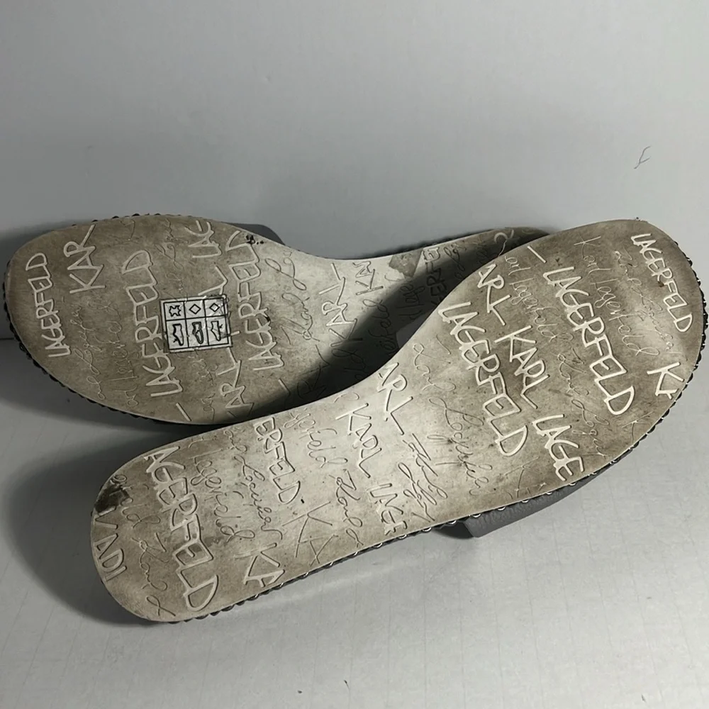 KARL LAGERFELD Women's Silver Metallic Bijou Rhinestone Slide Sandals SZ 8.5 - Picture 6 of 6